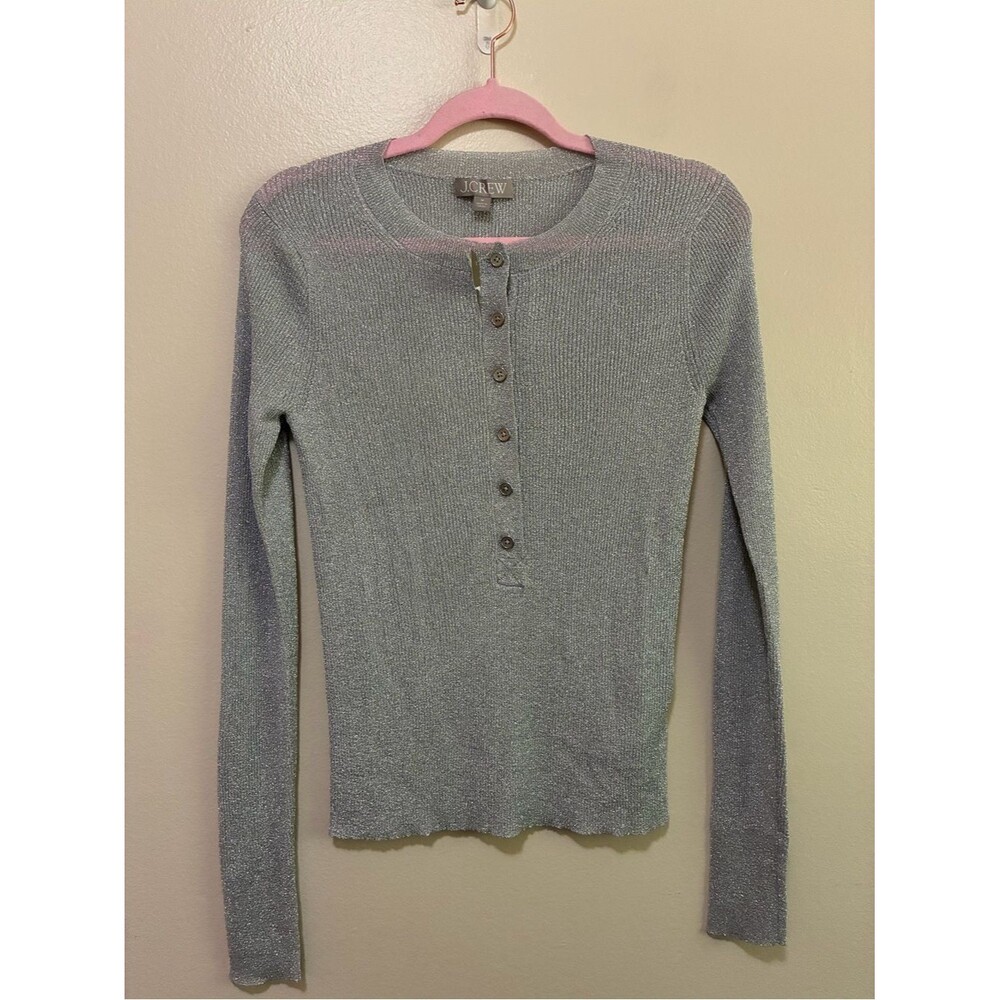 J Crew Ribbed Henley Sweater with Lurex® Metallic Threads. Size medium